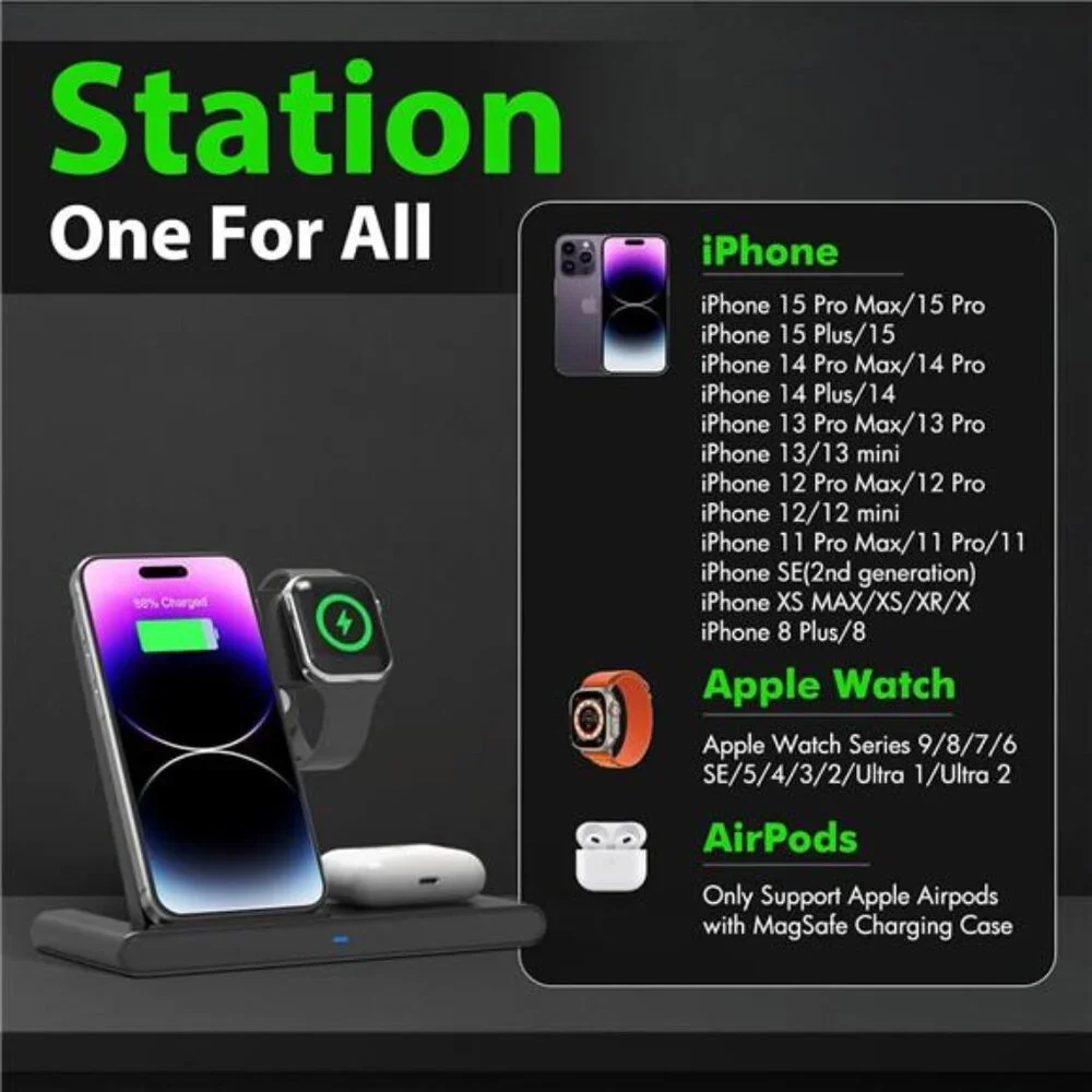 Wireless Charger iPhone Charging Station: 3 in 1 Charger Stand Multiple Devices